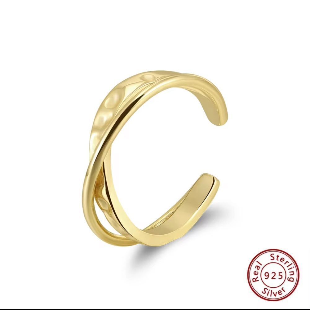 ENA 925 14k over Sterling Silver hammered Cris Cross Shaped  Adjustable Ring